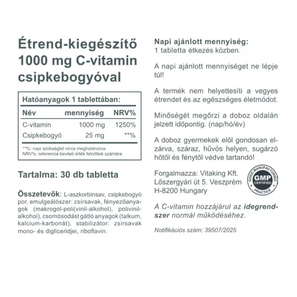 Vitaking C-1000 mg with 25 mg Rosehip (30 Tablets)