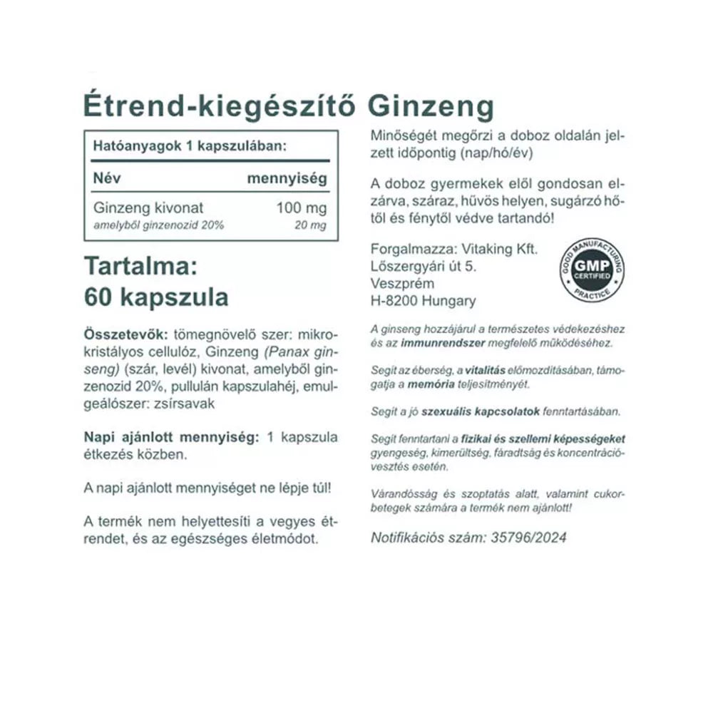 Vitaking Ginseng Extract 100 mg (60 Capsules)