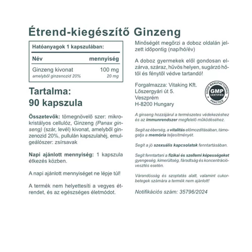 Vitaking Ginseng Extract 100 mg (90 Capsules)