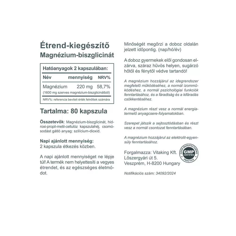 Vitaking Organic Magnesium Bisglycinate (80 Capsules)