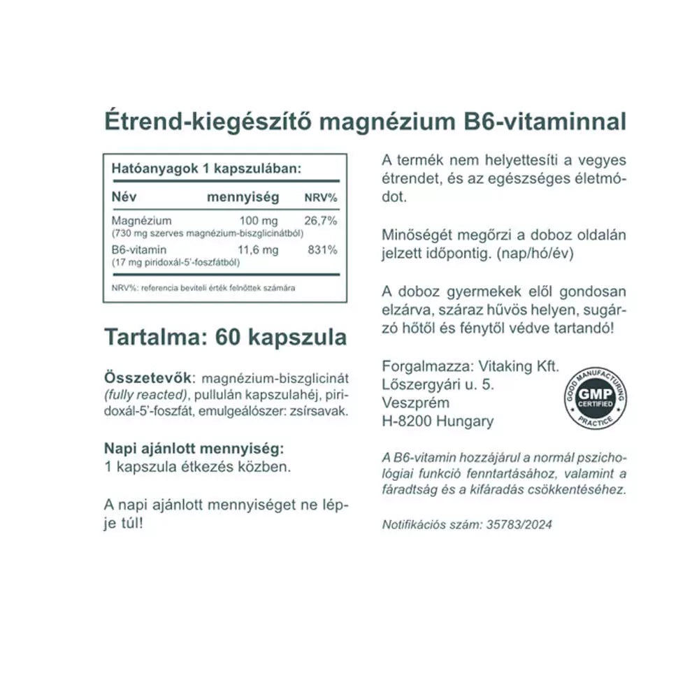 Vitaking Magnesium Bisglycinate + Vitamin B6 (P5P) (60 Capsules)
