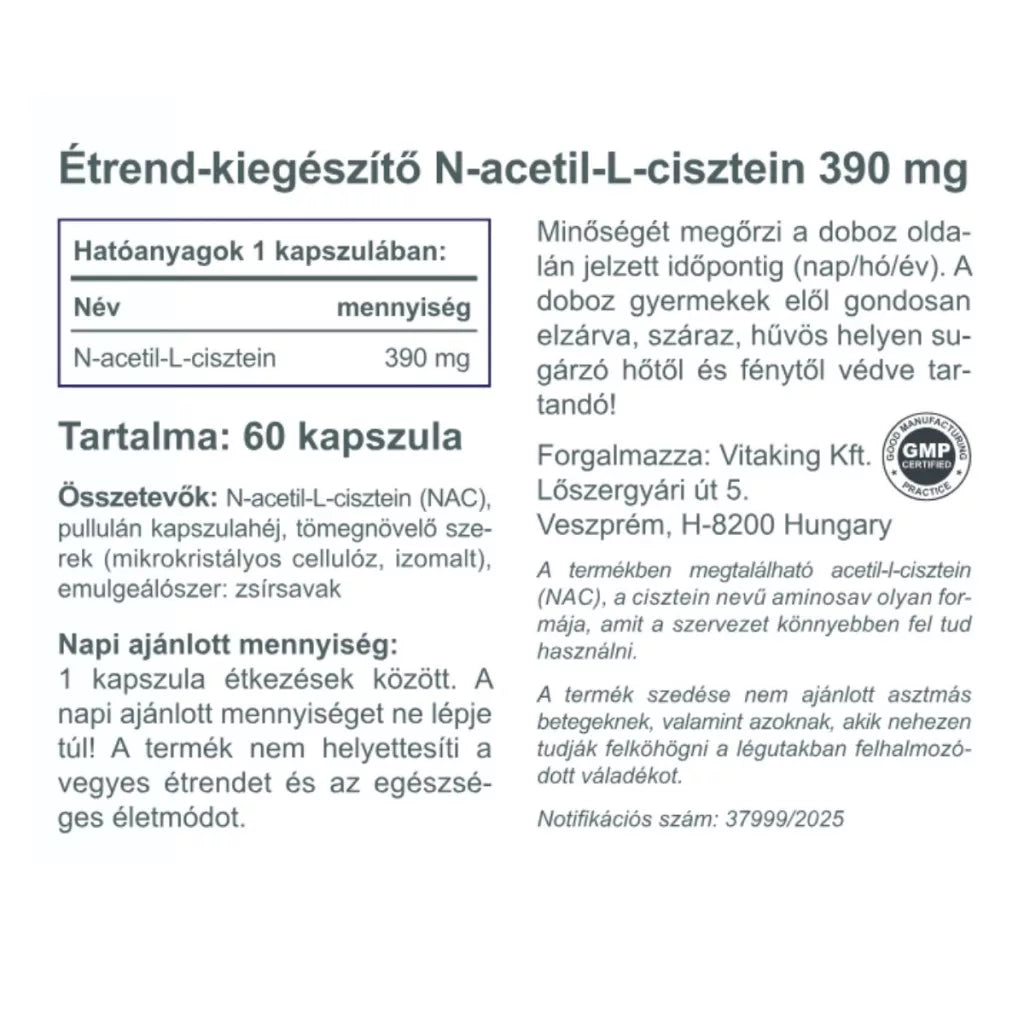 Vitaking NAC-390 (N-acetyl-L-cysteine) 390 mg (120 Capsules)