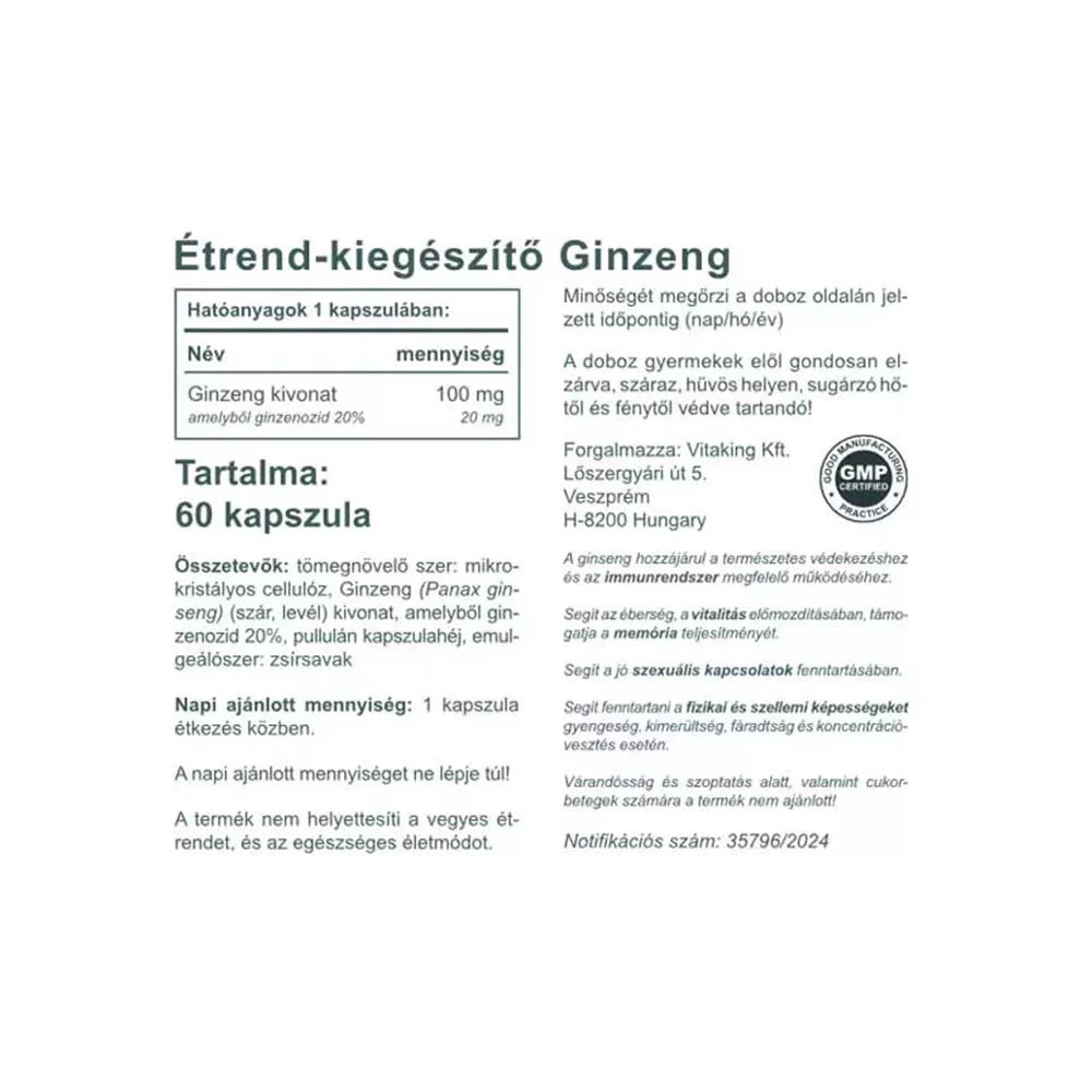 Vitaking Ginseng Extract 100 mg (60 Capsules)