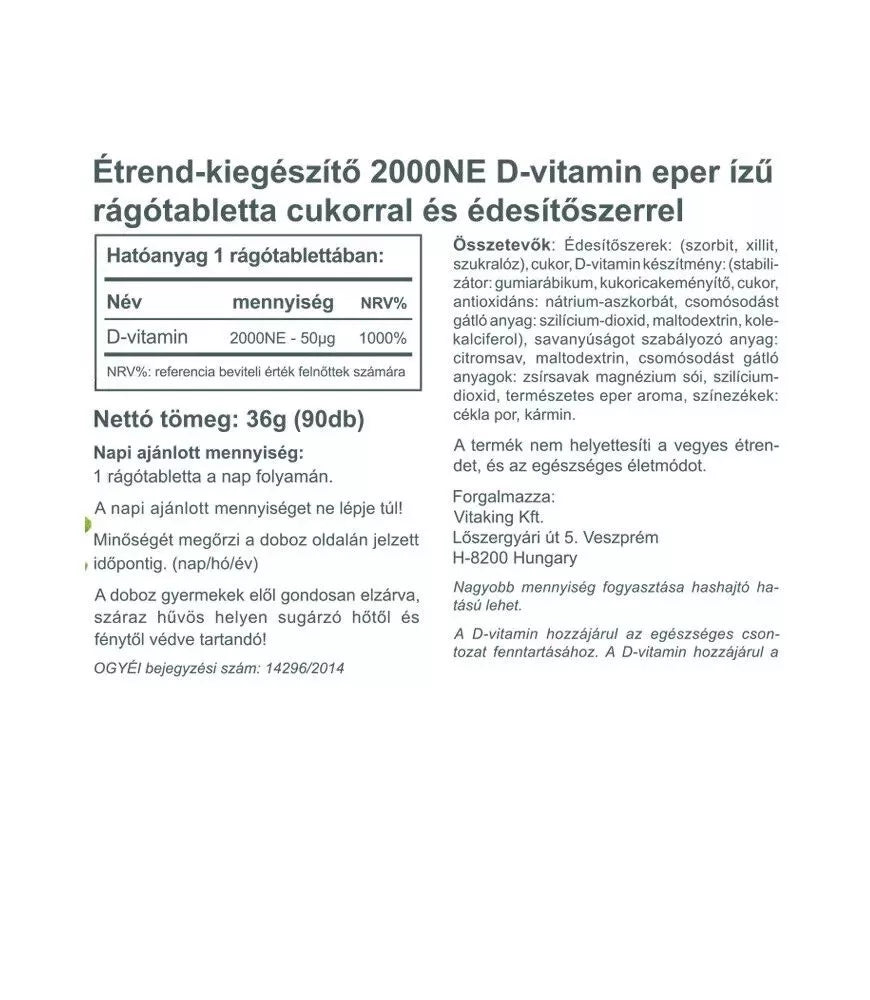 Vitaking Vitamin D3 2000 IU (90 Lozenges, Strawberry)