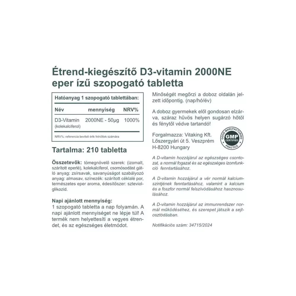 Vitaking Vitamin D3 2000 IU (210 Lozenges, Strawberry)