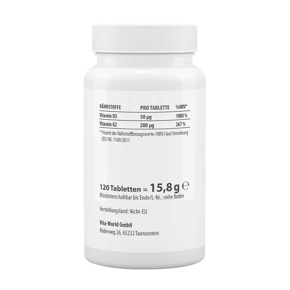 Vitaworld Vitamin D3 2000 IU + K2 MK7 200 mcg (120 Tablets)