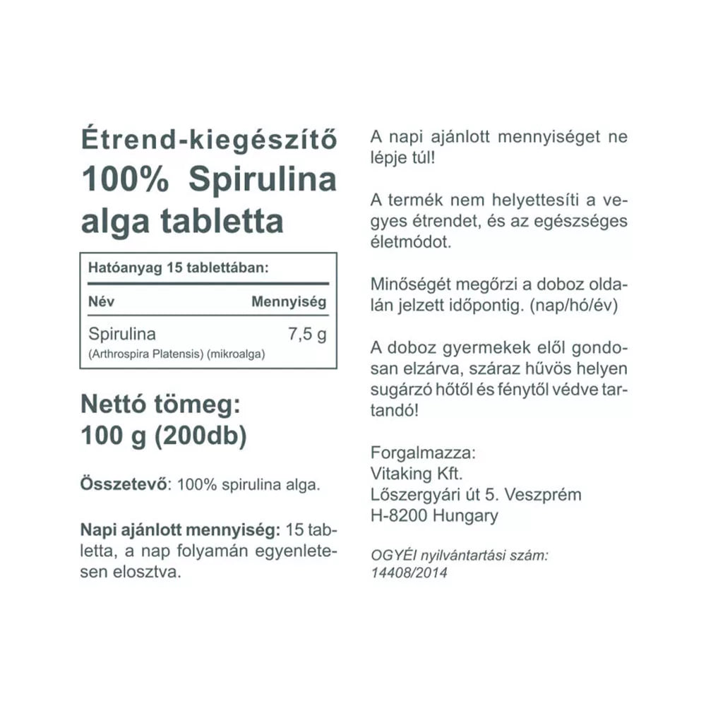 Vitaking Spirulina Algae 500 mg (200 Tablets)