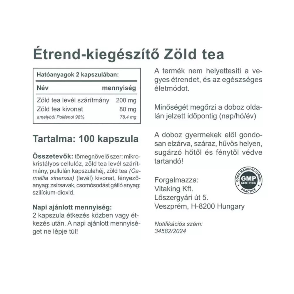 Vitaking Green Tea Extract with Polyphenols (100 Capsules)