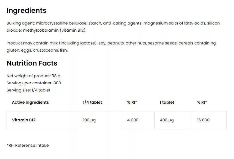OstroVit Vitamin B12 Methylcobalamin (200 Tablets)