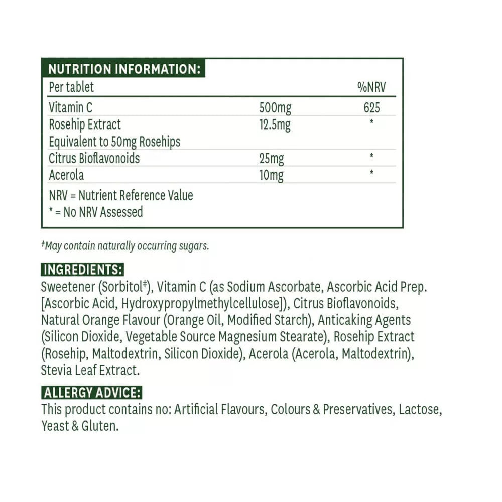 Natures Aid Vitamin C 500mg Chewable - Orange Flavour (100 Tablets)