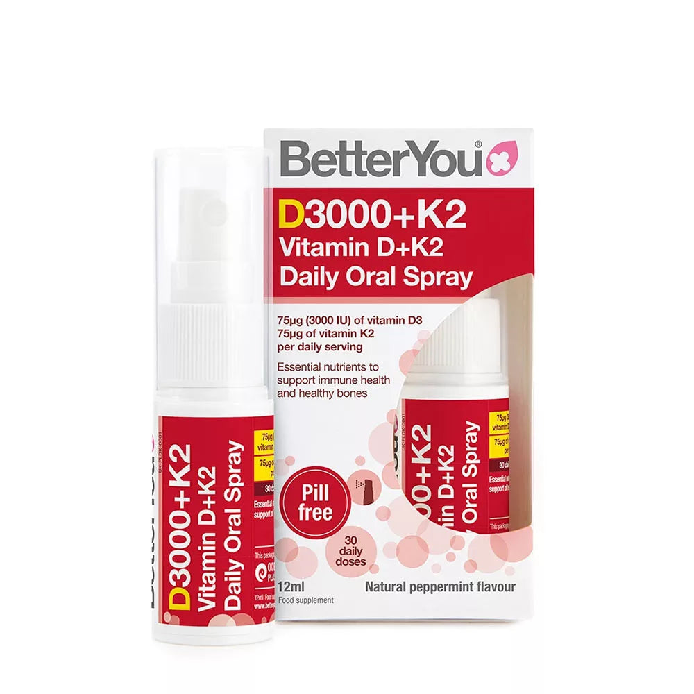 BetterYou Dlux+ Vitamin D+K2 Daily Oral Spray (12 ml, Natural Peppermint)