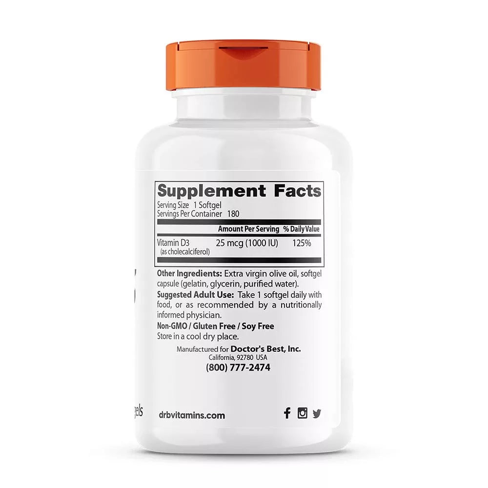 Doctor's Best Vitamin D3 1000 IU (180 Softgels)