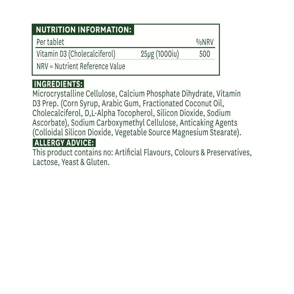 Natures Aid Vitamin D3 1000 IU (Vegan) (60 Tablets)