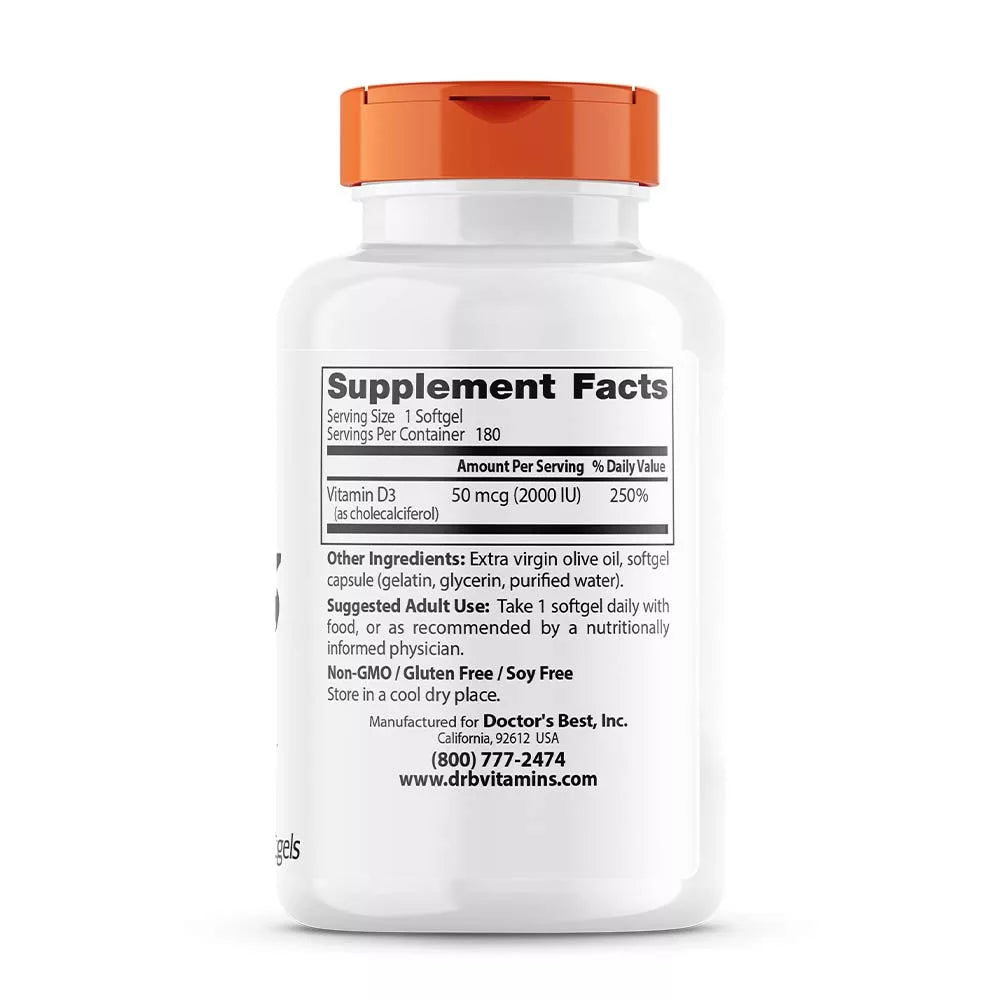 Doctor's Best Vitamin D3 2000 IU (180 Softgels)