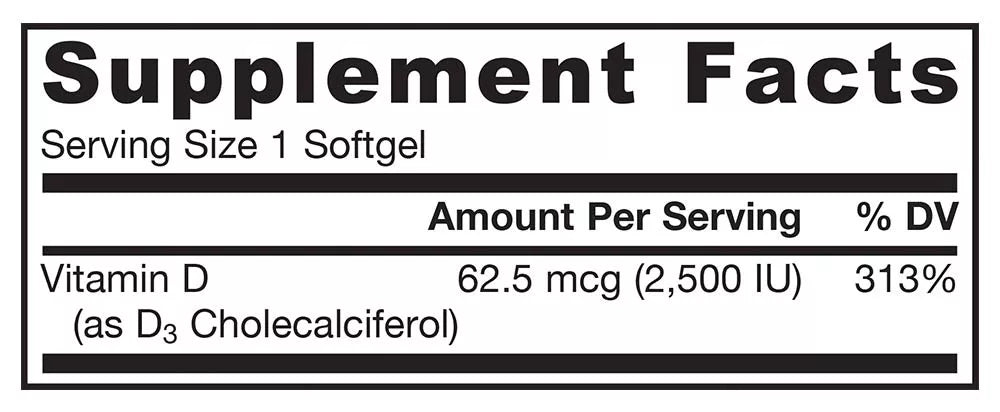 Jarrow Formulas Vitamin D3 2500 IU (100 Softgels)