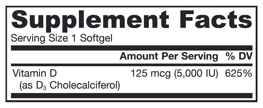Jarrow Formulas Vitamin D3 5000 IU (100 Softgels)