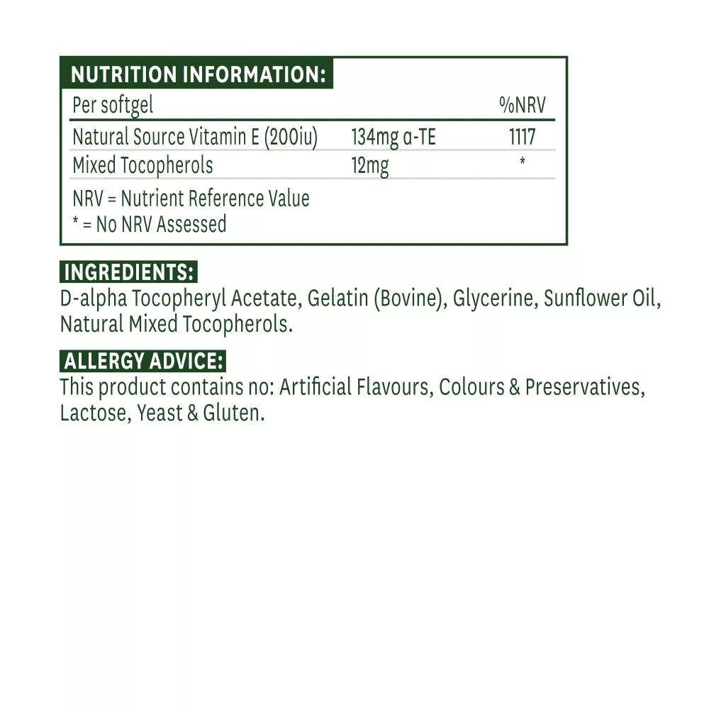 Natures Aid Vitamin E 200 IU (60 Softgels)