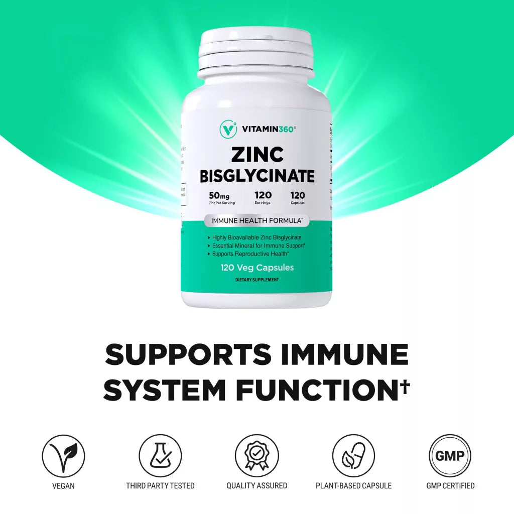 Vitamin360 Zinc Bisglycinate 50 mg (120 Veg Capsules)