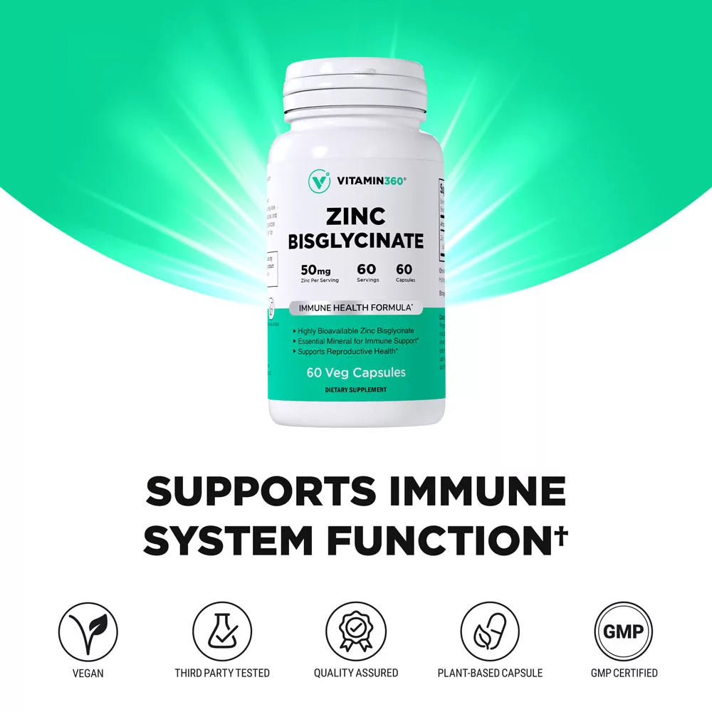 Vitamin360 Zinc Bisglycinate 50 mg (60 Veg Capsules)