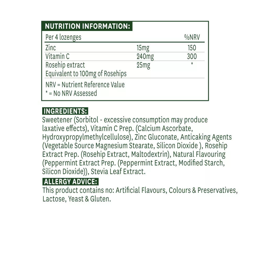 Natures Aid Zinc + C Lozenge - Peppermint Flavour (30 Lozenges)