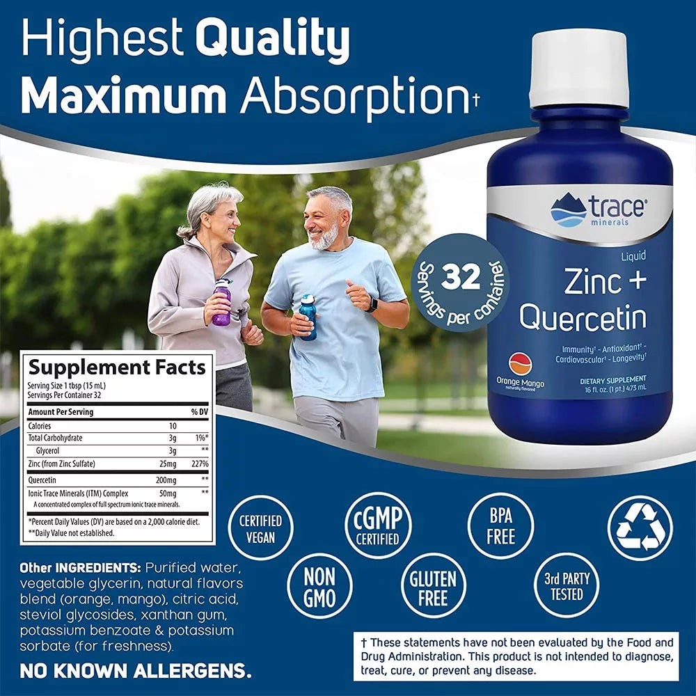 Trace Minerals Liquid Zinc + Quercetin (16 fl. oz.)