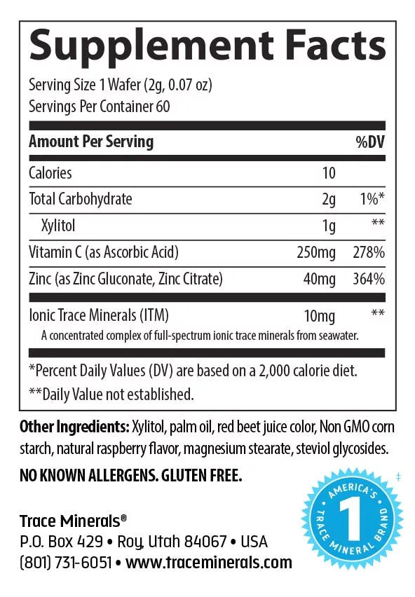Trace Minerals Zinc + Vitamin C Chewable (60 Chewables, Raspberry)