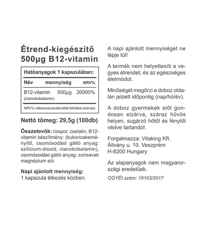 Vitaking Vitamin B-12 500 mcg (100 Capsules)