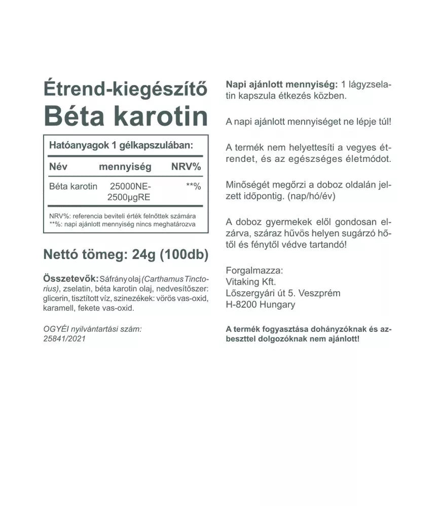 Vitaking Beta-Carotine Provitamin-A – 25,000 IU (100 Softgels)