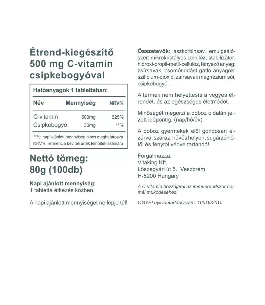 Vitaking Vitamin C-500 with Rosehips (100 Tablets)
