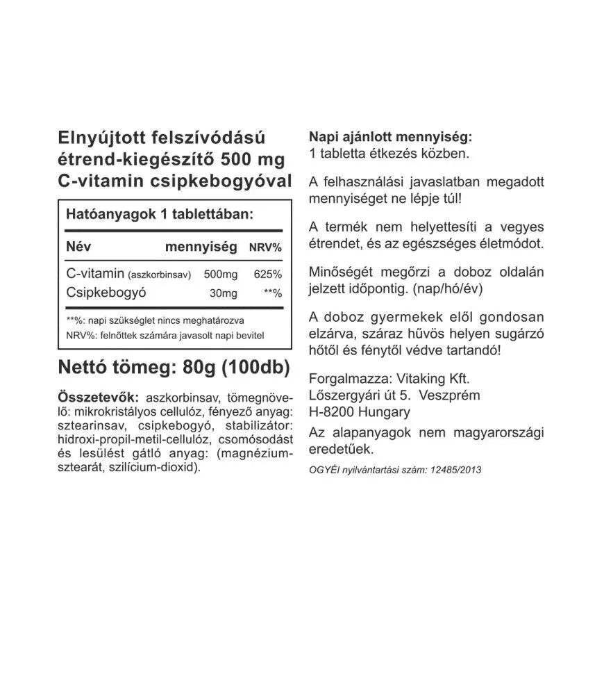Vitaking Vitamin C-500 Time Release with Rosehips (100 Tablets)