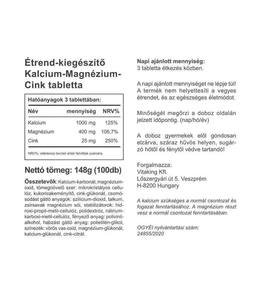 Vitaking CalMag-Zinc (Calcium +Magnesium +Zinc) (100 Tablets)