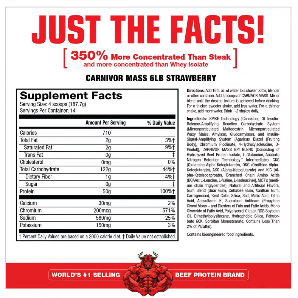 MuscleMeds Carnivor™ Mass 100% Beef Protein Mass Gainer (2698 g, Strawberry)