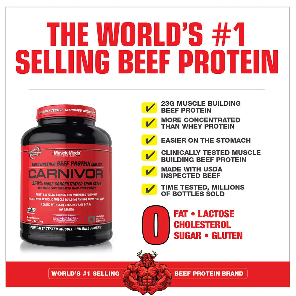 MuscleMeds Carnivor™ 100% Beef Protein (1624 g, Strawberry)