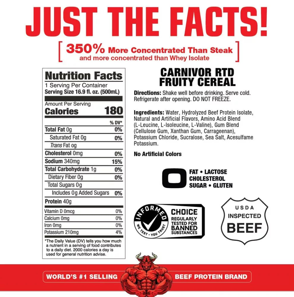 MuscleMeds Carnivor RTD Beef Protein Shake (12 pack, Fruity Cereal)