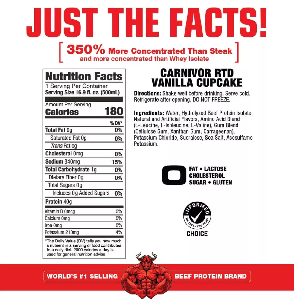 MuscleMeds Carnivor RTD Beef Protein Shake (500 ml, Vanilla Cupcake)