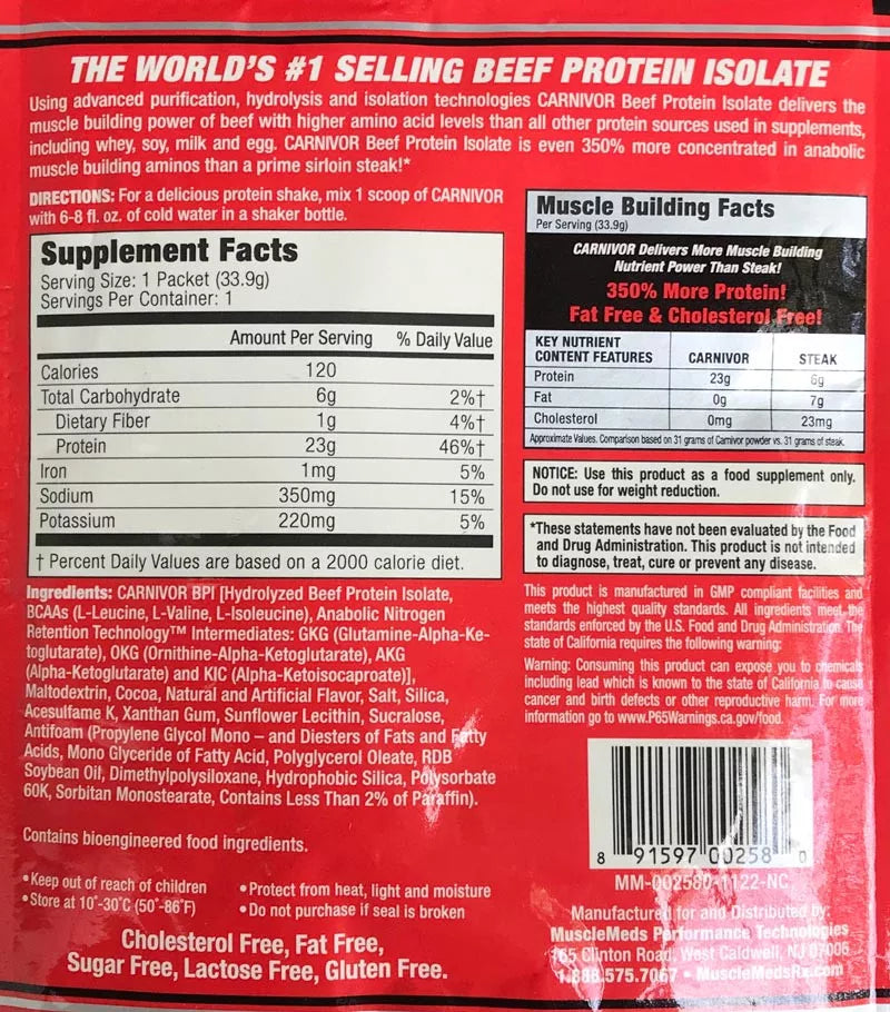 MuscleMeds Carnivor Sample (33.9 g, Chocolate)