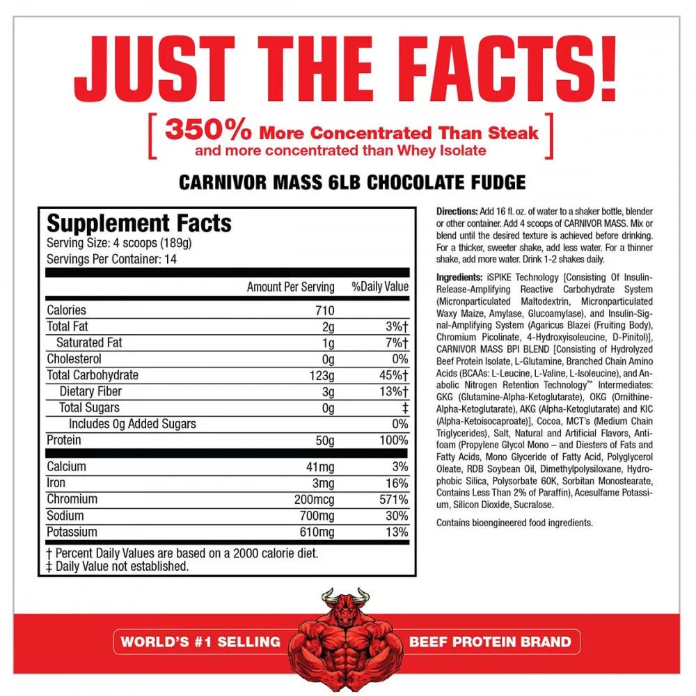 MuscleMeds Carnivor™ Mass 100% Beef Protein Mass Gainer (2646 g, Chocolate Fudge)