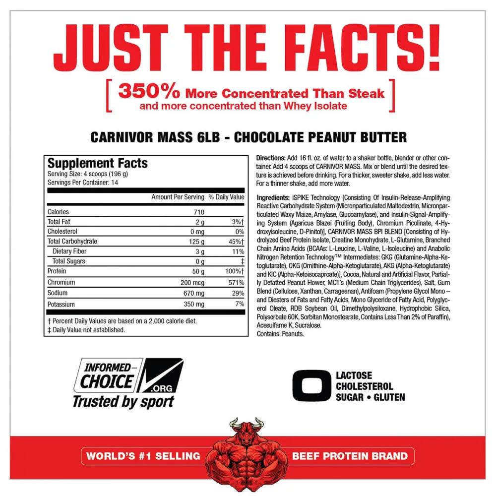 MuscleMeds Carnivor™ Mass 100% Beef Protein Mass Gainer (2674 g, Chocolate Peanut Butter)