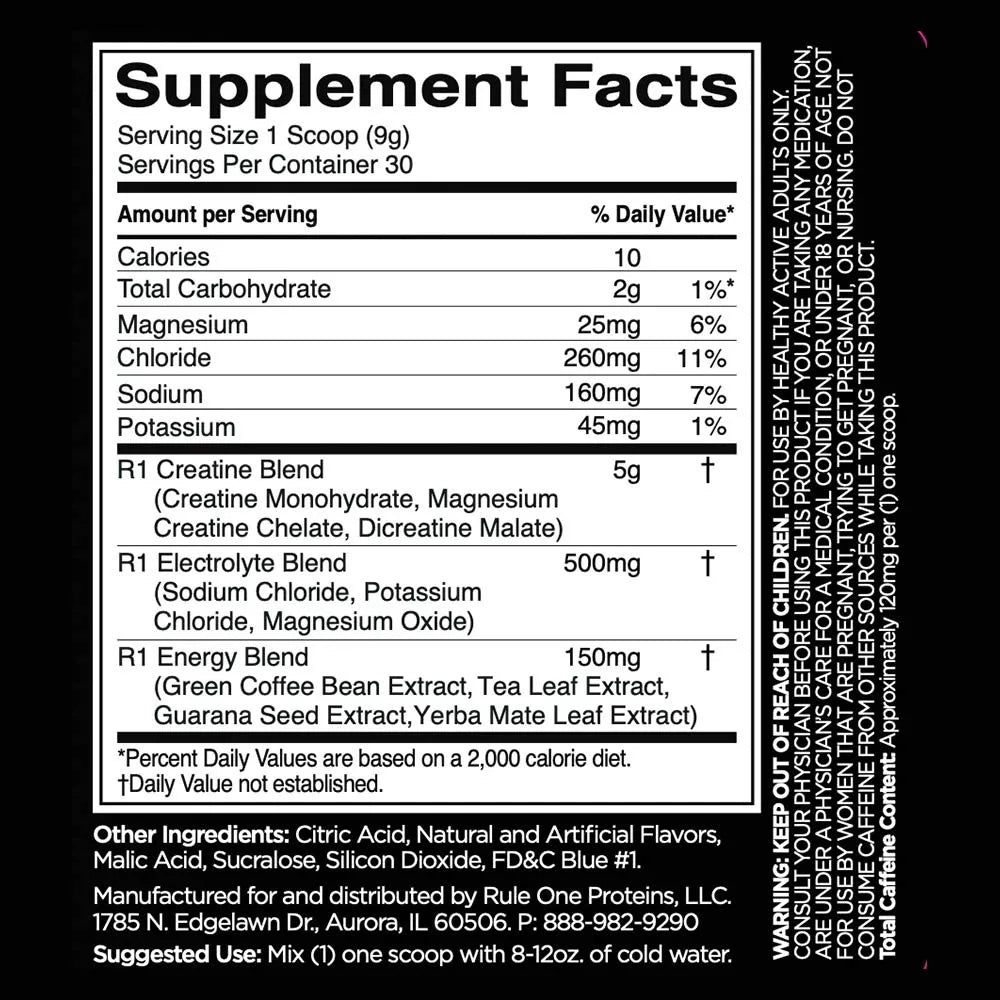 Rule1 Charged Creatin (270 g, Blue Raspberry Lemonade)