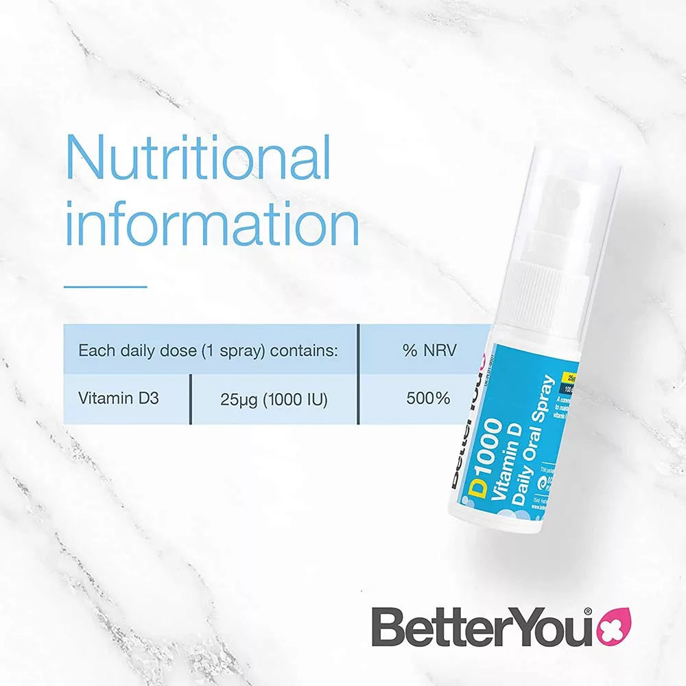 BetterYou Dlux Daily Vitamin D 1000 IU Oral Spray (15 ml, Natural Peppermint)