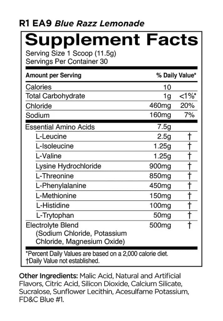 Rule1 Essential Amino 9 (345 g, Blue Razz Lemonade)