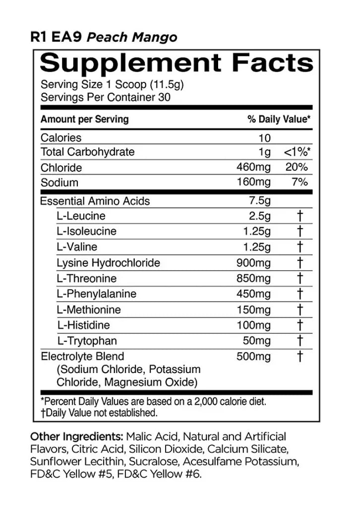 Rule1 Essential Amino 9 (345 g, Peach Mango)