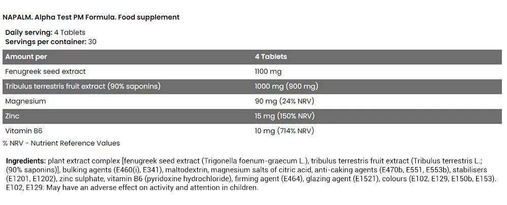 FA - Fitness Authority Xtreme Napalm Alpha Test (AM PM Formula) (240 Tablets)