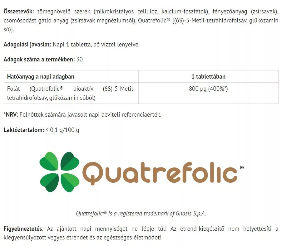 Natur Tanya Bioactive Folate (30 Tablets)