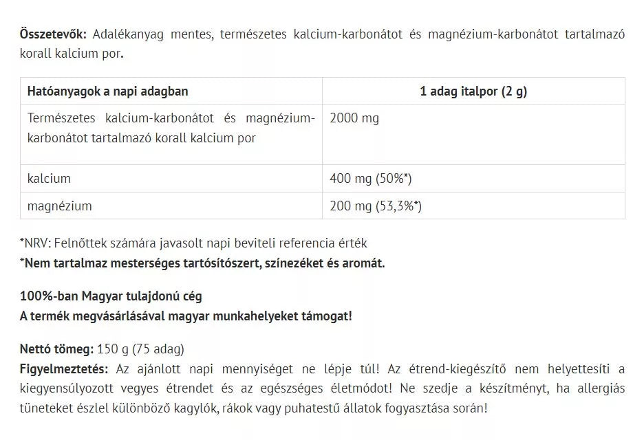 Natur Tanya Szerves Korall Por (150 g)