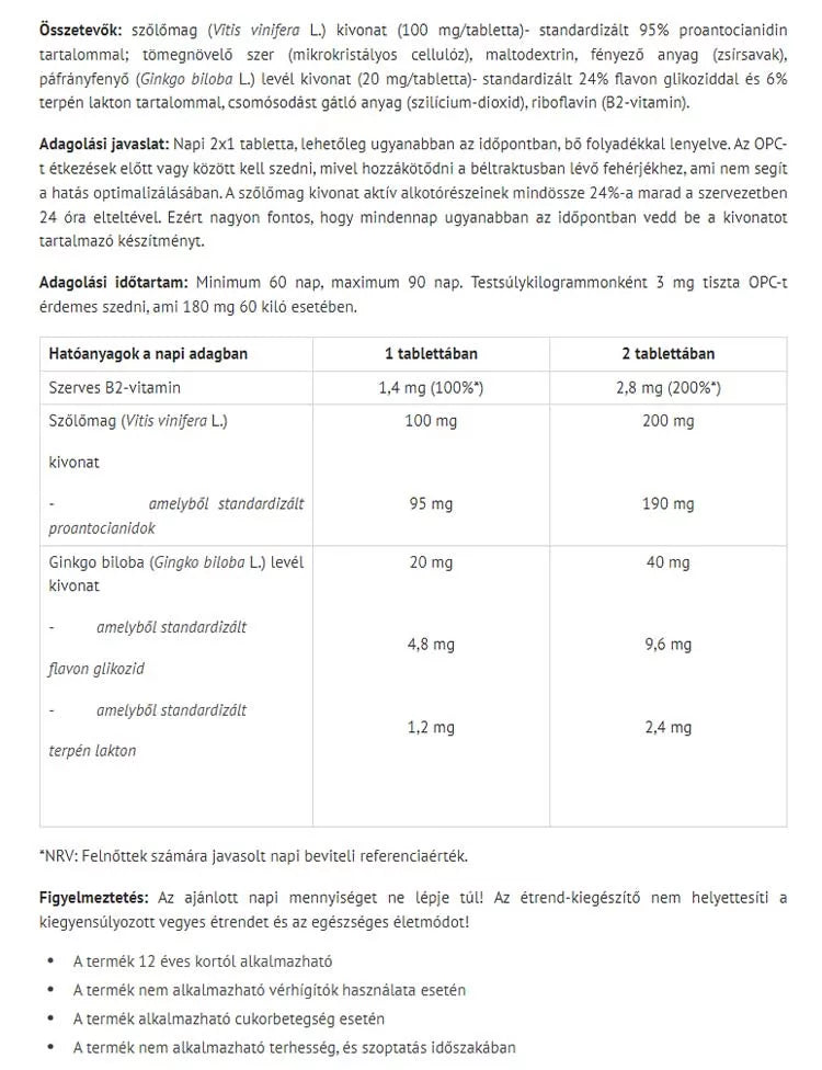 Natur Tanya Szerves Szőlőmag És Ginko Biloba (70 Tablets)