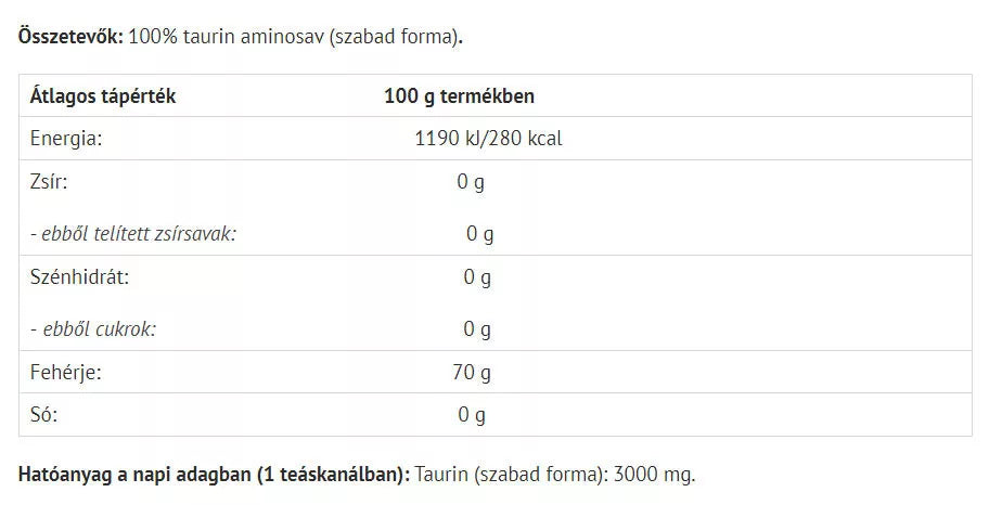 Natur Tanya 100% Taurine Powder - Additive Free (500 g, Naturally Plain)