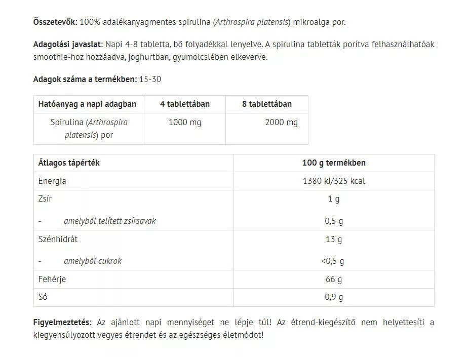 Natur Tanya Vegan 100% Spirulina (120 Tablets)