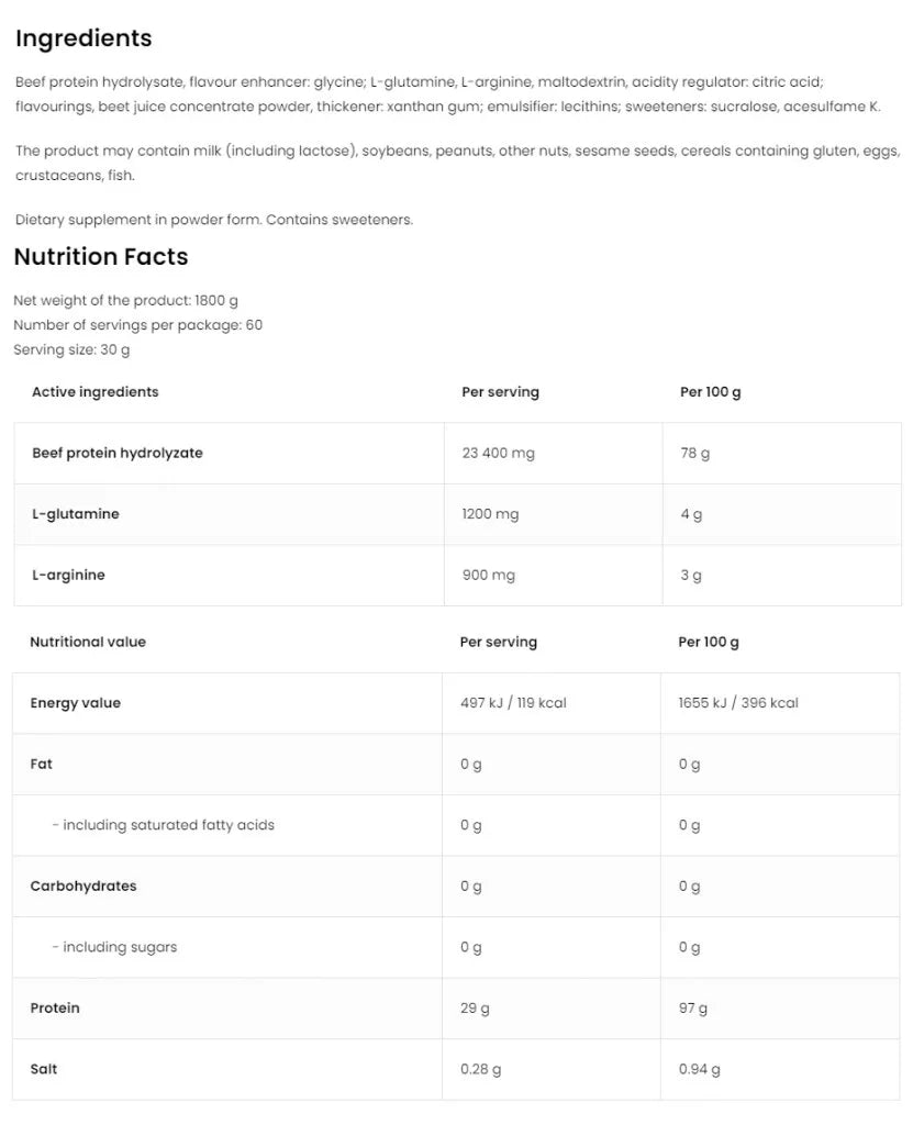 OstroVit Beef Protein (1800 g, Vanilla)