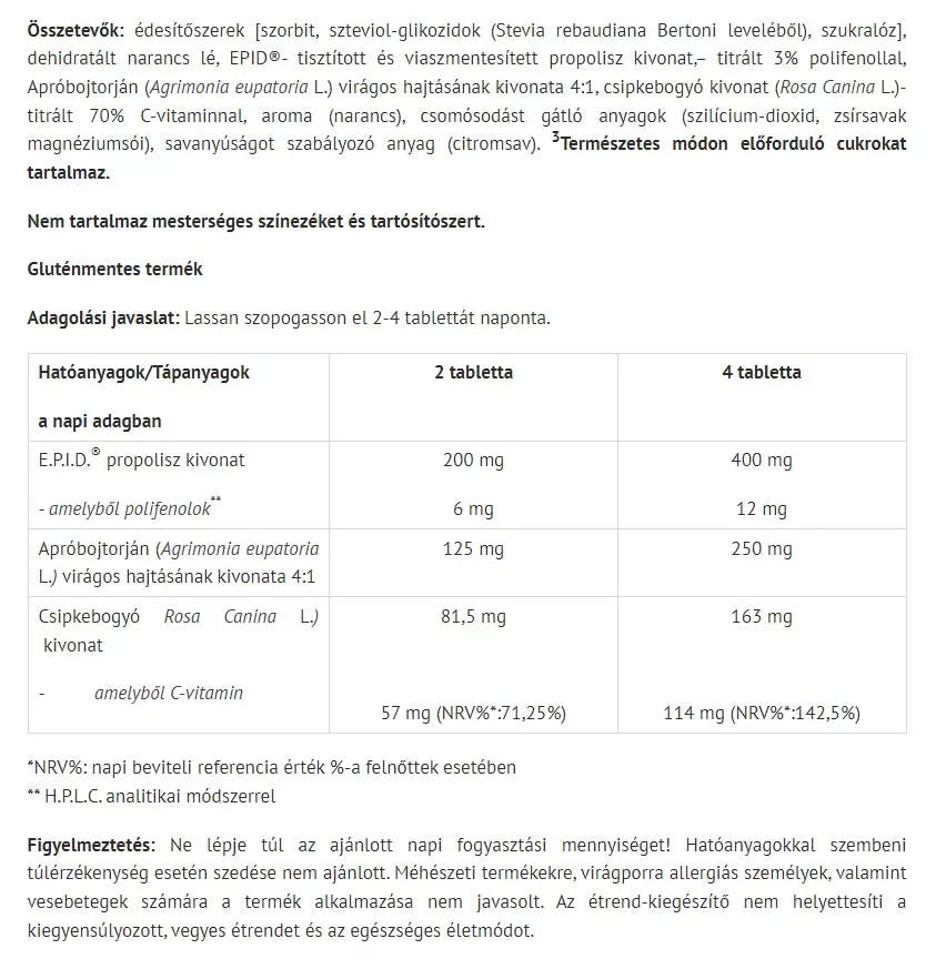 Natur Tanya S. EPID Propolis Pill with Vitamin C (20 db, Orange)